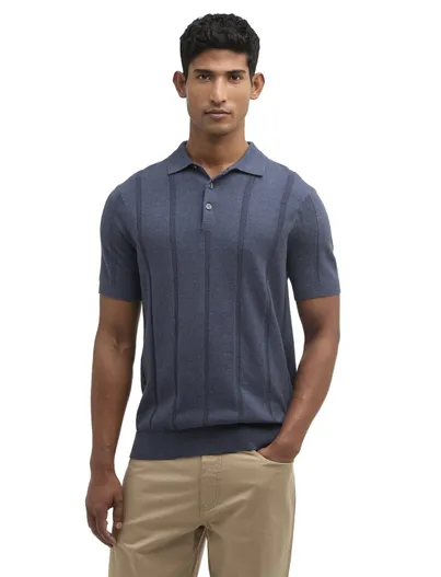 Barbour Barbour gebreide polo met streep structuur donkerblauw