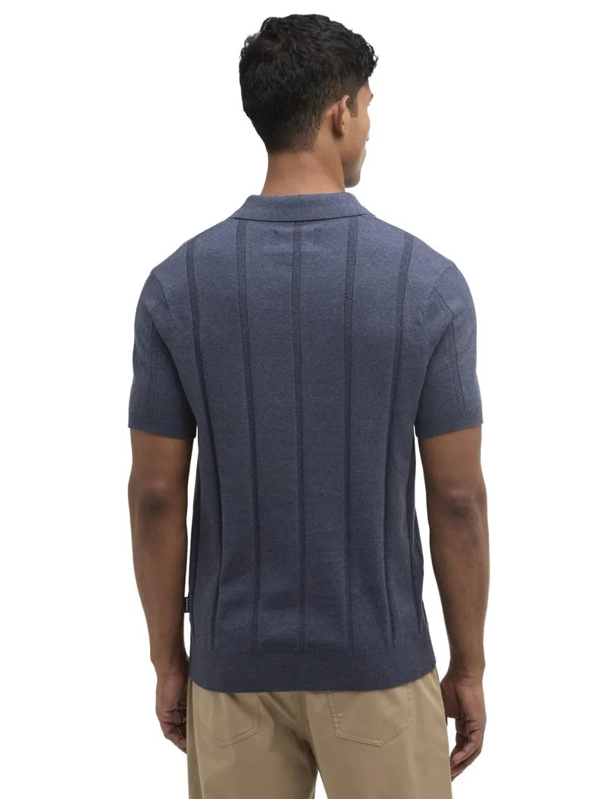 Barbour gebreide polo met streep structuur donkerblauw