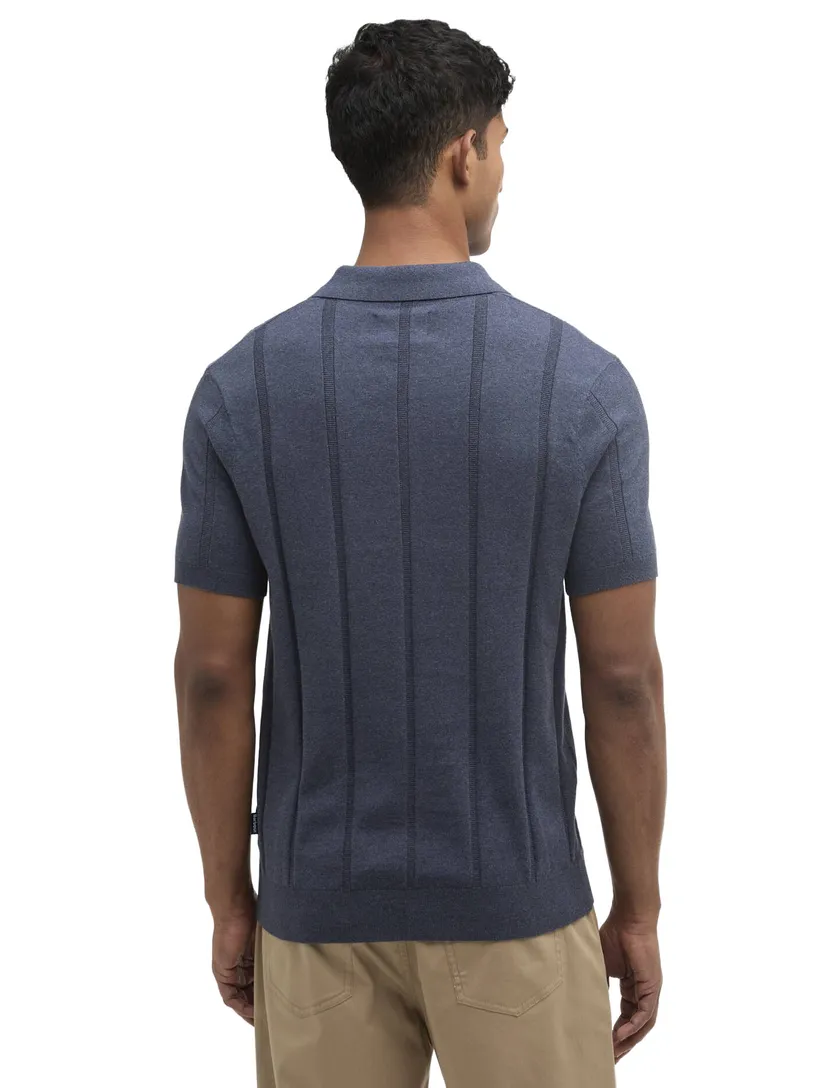 Donkerblauwe polo Barbour met streep structuur donkerblauw