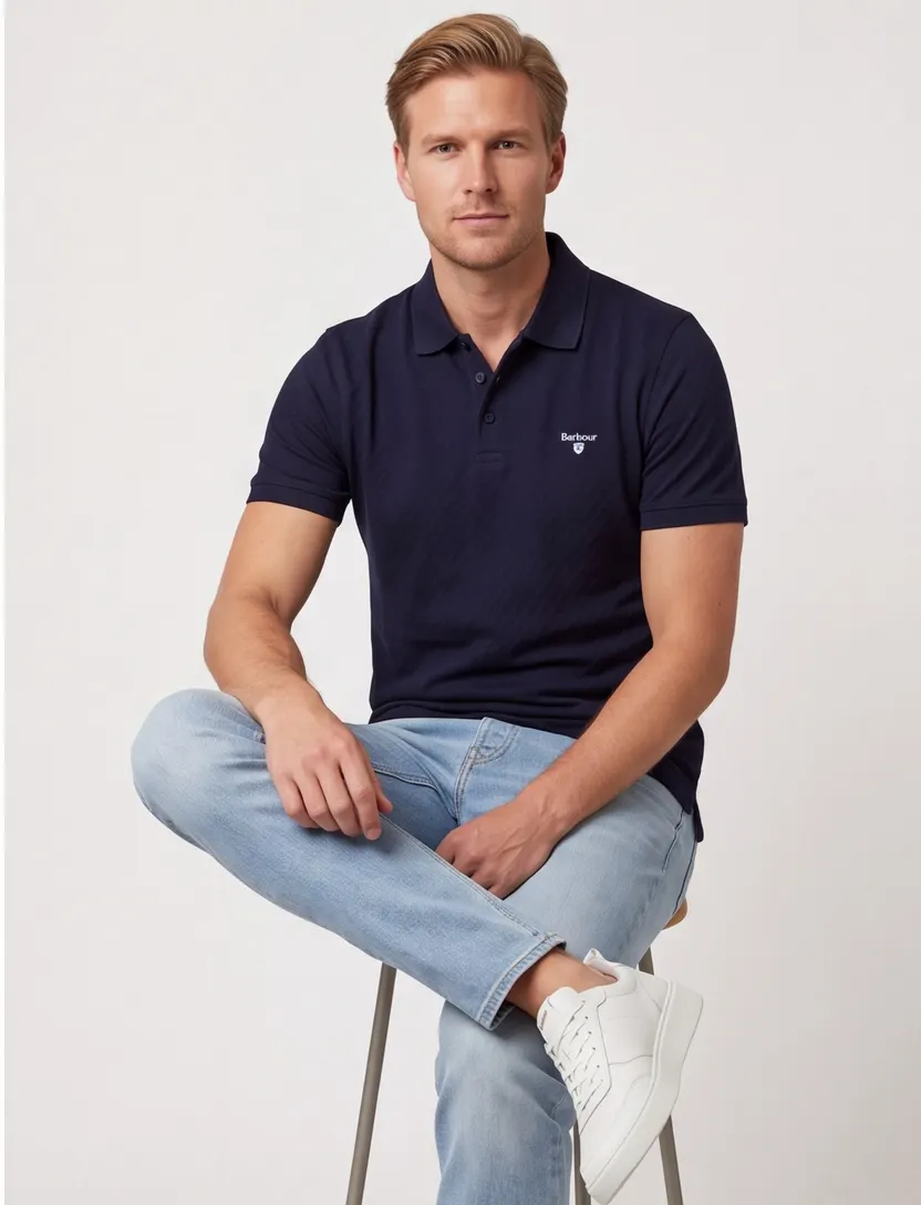 Navy polo Barbour tailored fit 3 knoops sluiting