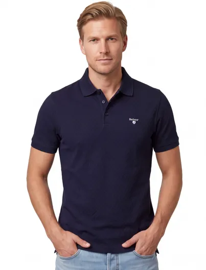 Barbour Navy polo Barbour tailored fit 3 knoops sluiting