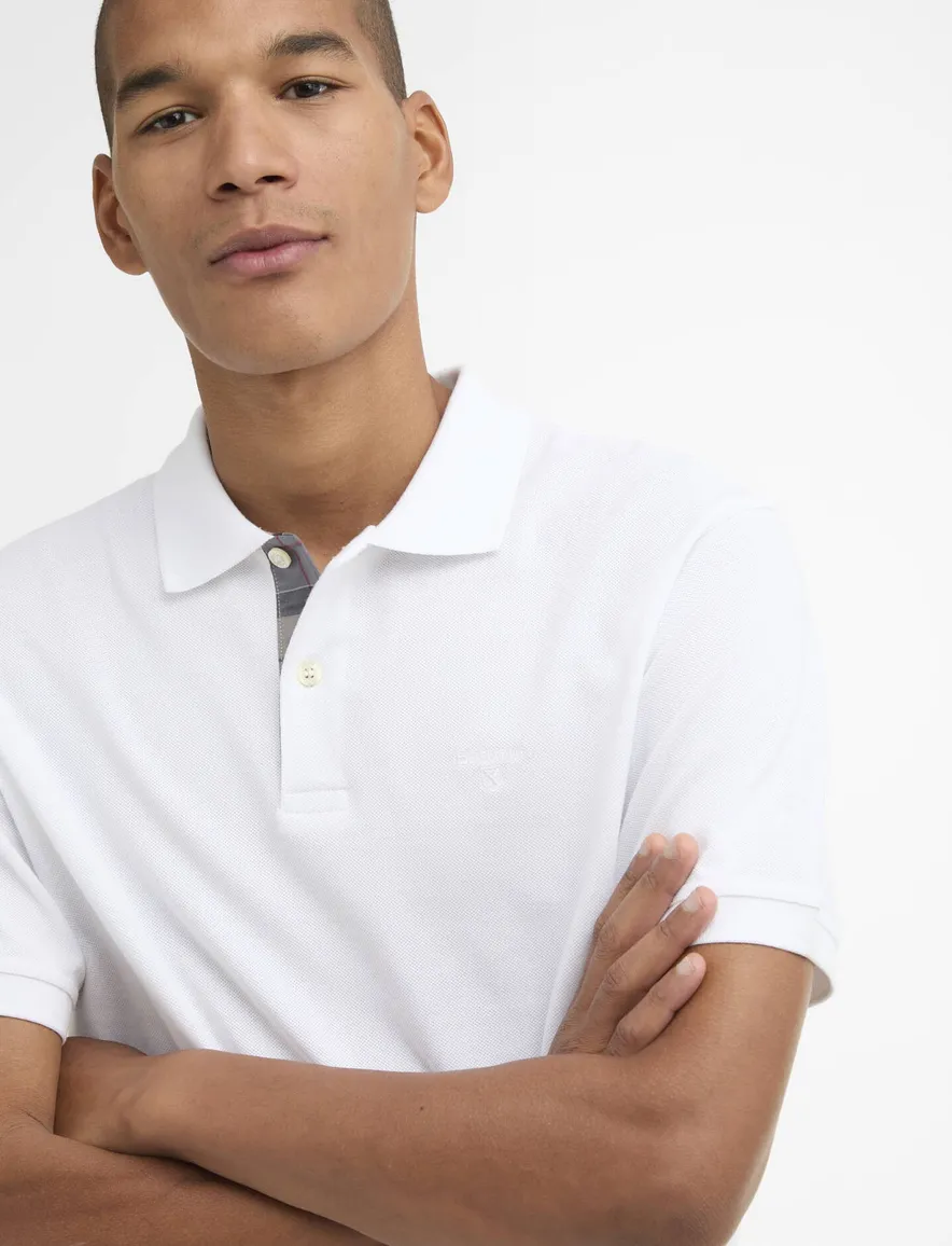 Barbour poloshirt tailored fit wit pique knoopsluiting