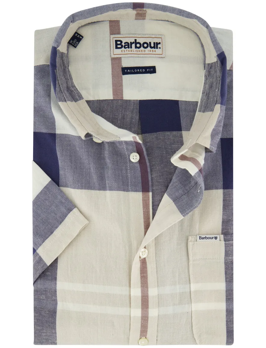 Barbour overhemd Tailored Fit beige blauw geruit borstzak