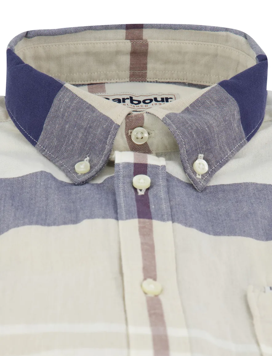 Barbour overhemd Tailored Fit beige blauw geruit borstzak