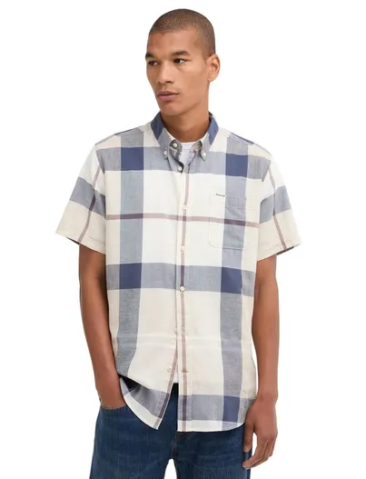 Barbour Barbour overhemd Tailored Fit beige blauw geruit borstzak