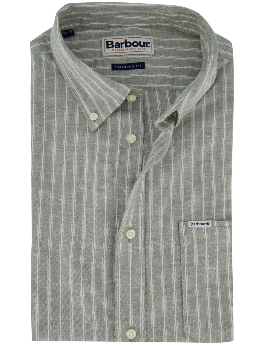 Barbour Tailored fit Overhemd groen gestreept linnen
