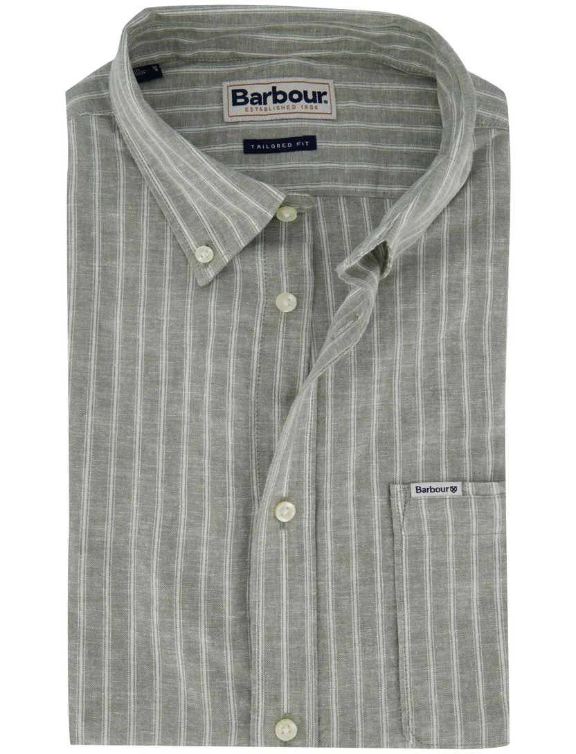 Overhemd groen gestreept linnen Barbour Tailored fit