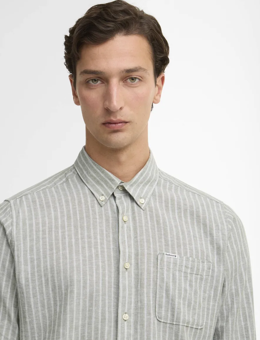 Barbour Tailored fit Overhemd groen gestreept linnen