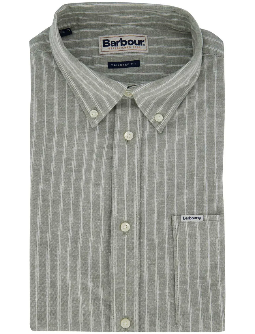 Barbour Tailored fit Overhemd groen gestreept linnen