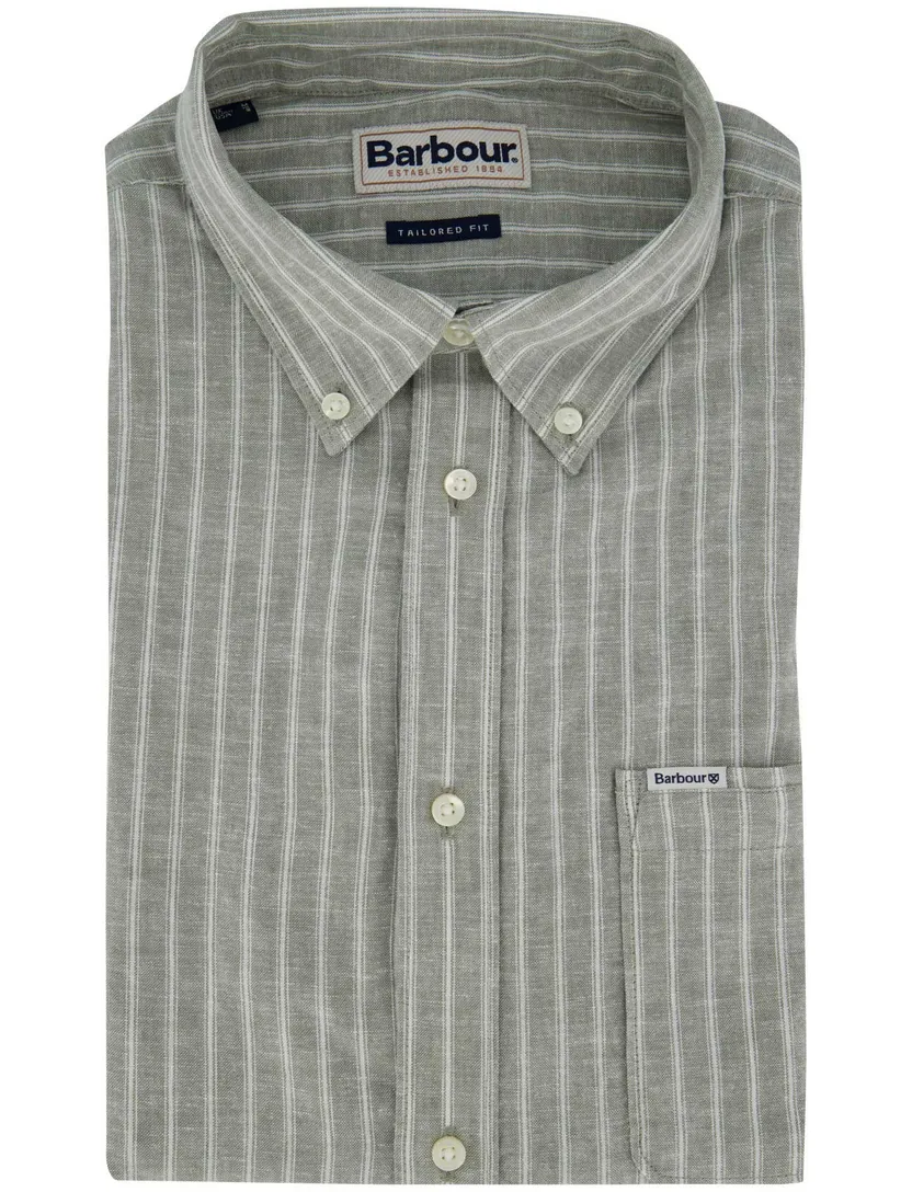 Overhemd groen gestreept linnen Barbour Tailored fit
