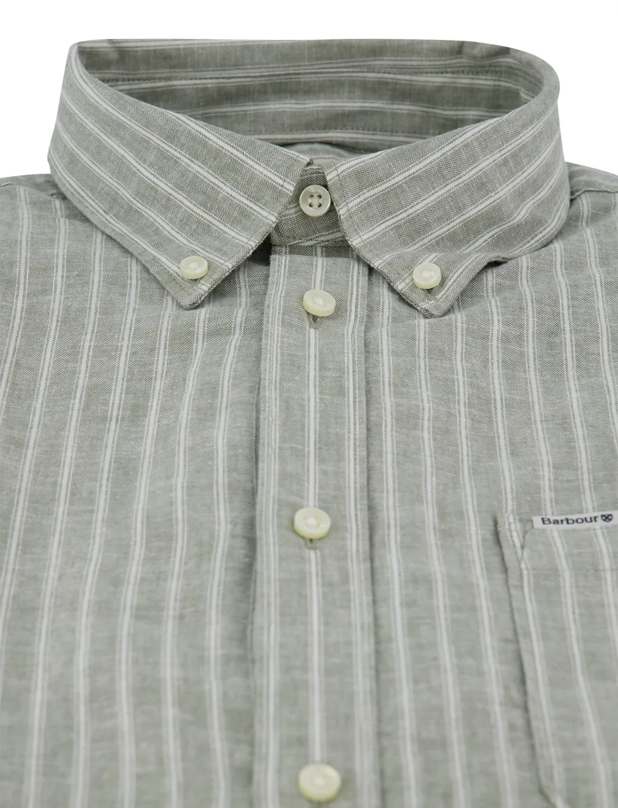 Barbour Tailored fit Overhemd groen gestreept linnen