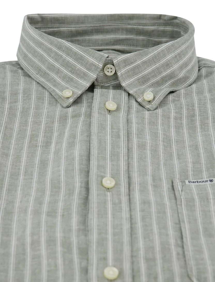 Overhemd groen gestreept linnen Barbour Tailored fit