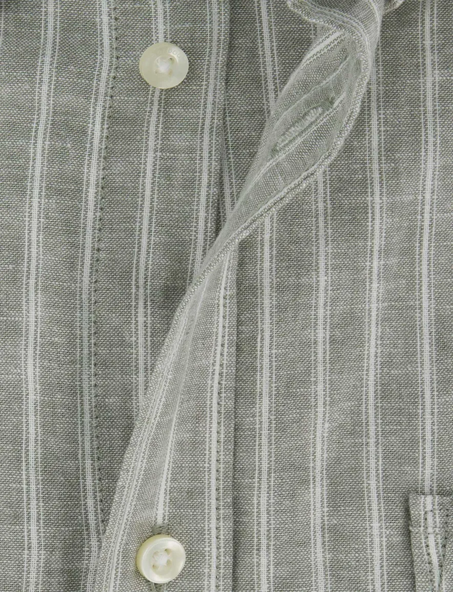Barbour Tailored fit Overhemd groen gestreept linnen