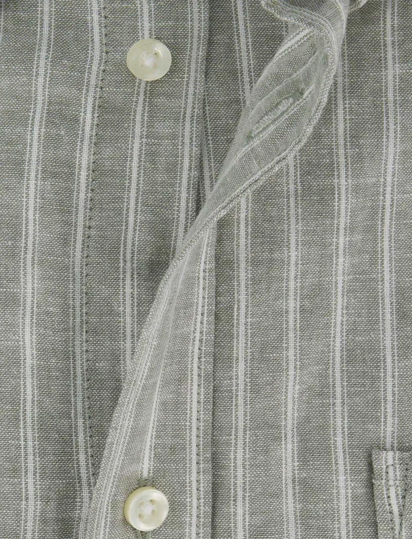 Overhemd groen gestreept linnen Barbour Tailored fit