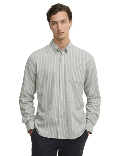 Barbour Barbour Tailored fit Overhemd groen gestreept linnen