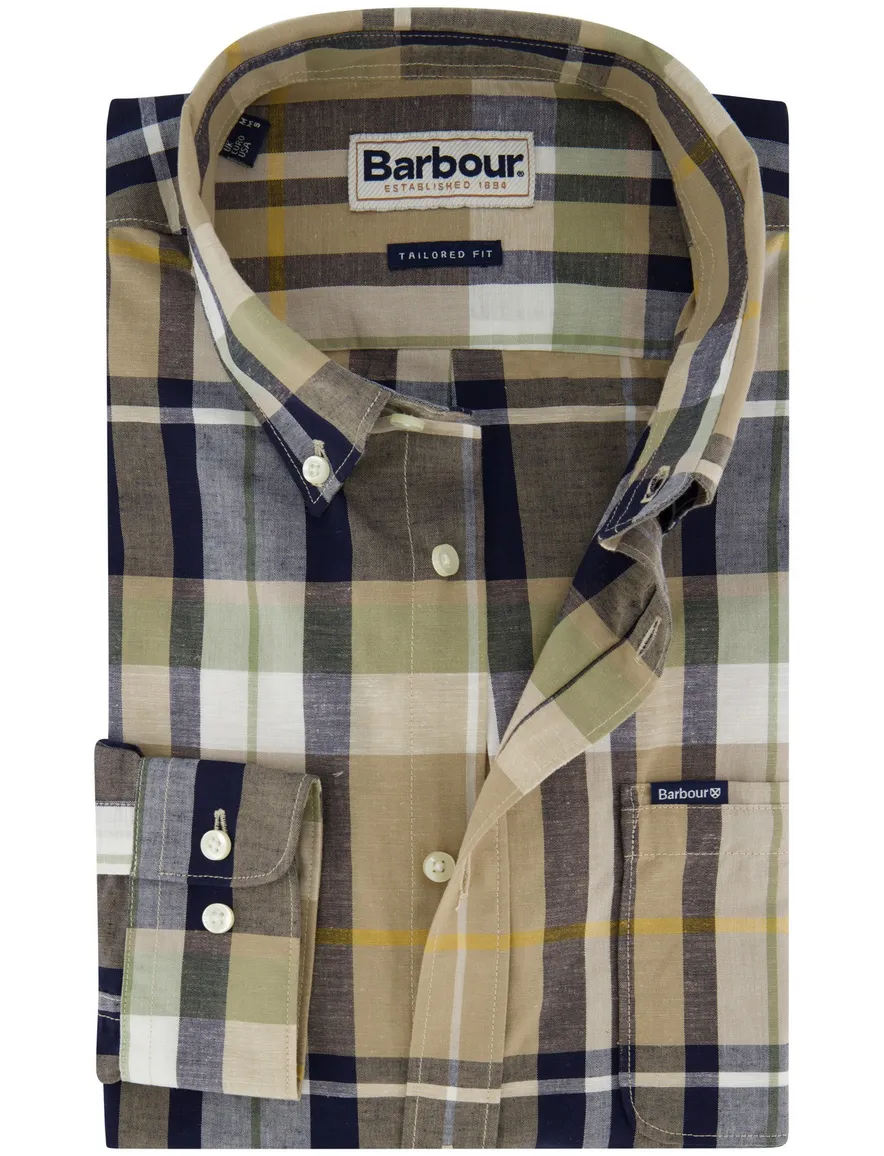 Barbour overhemd Tailored Fit korte mouw beige gestreept