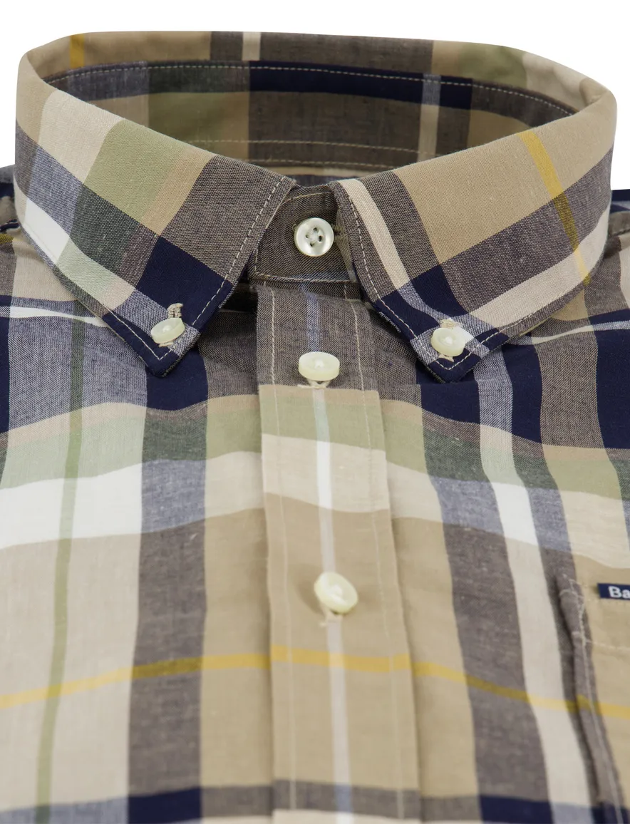 Barbour overhemd Tailored Fit korte mouw beige gestreept