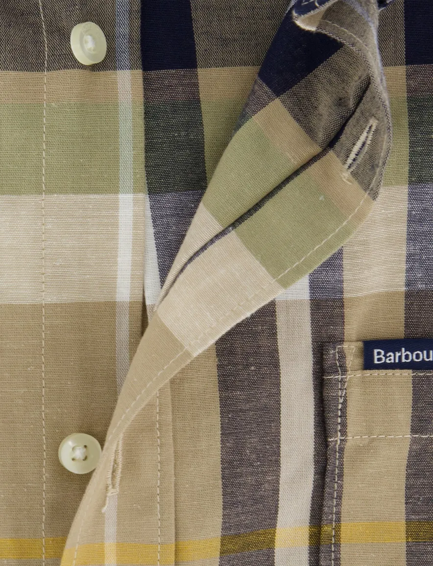 Barbour overhemd Tailored Fit korte mouw beige gestreept