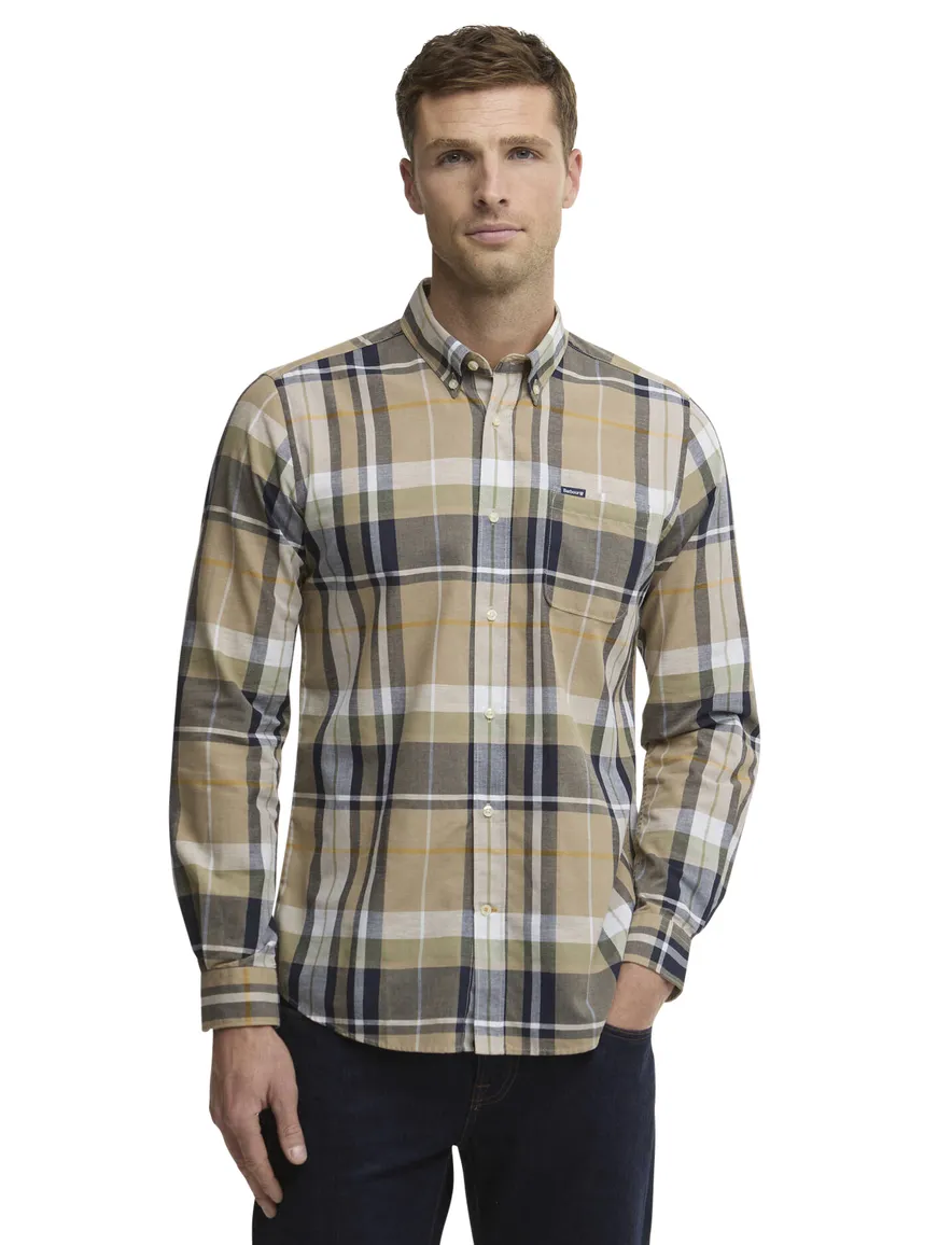 Barbour overhemd Tailored Fit korte mouw beige gestreept