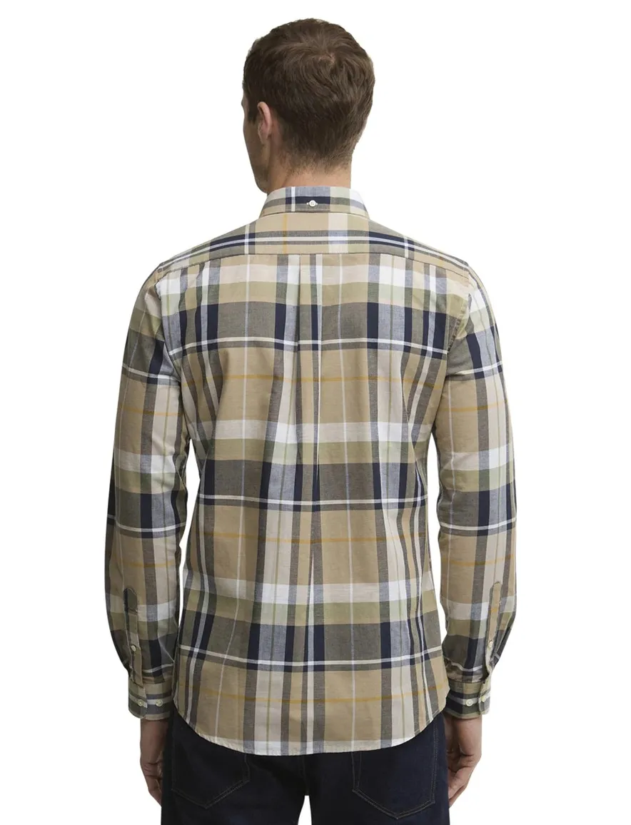 Barbour overhemd Tailored Fit korte mouw beige gestreept