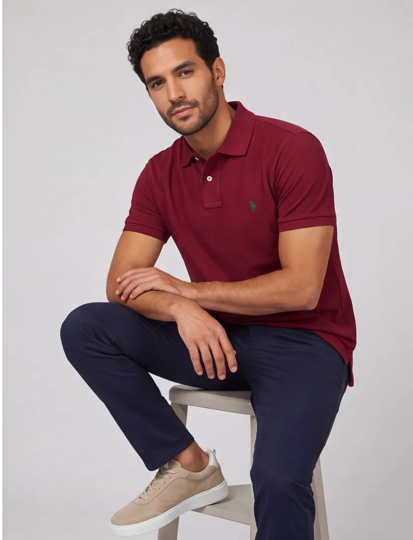 Rode Polo Polo Ralph Lauren Slim fit groen logo