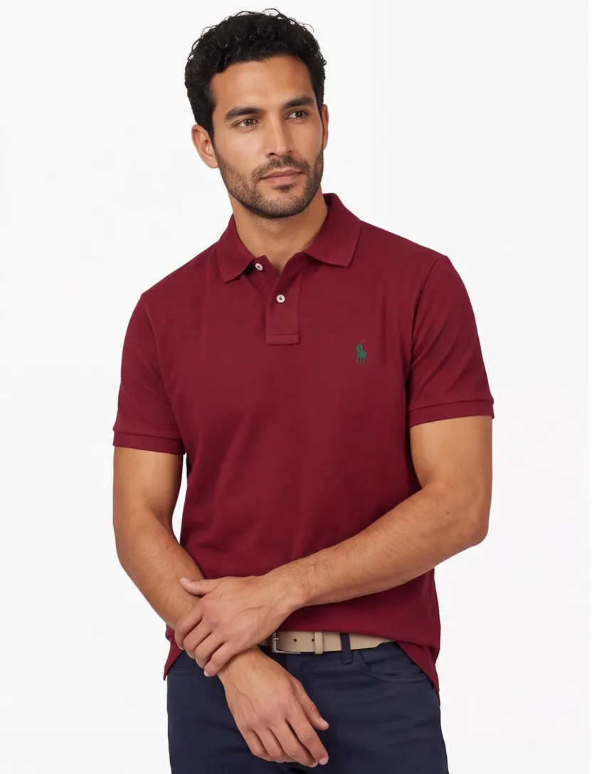 Rode Polo Polo Ralph Lauren Slim fit groen logo