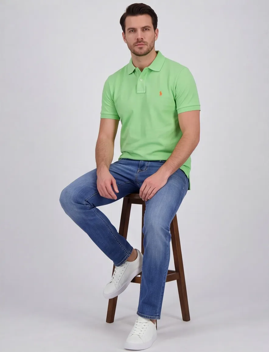 Polo Ralph Lauren lichtgroen poloshirt slim fit 2 knopen