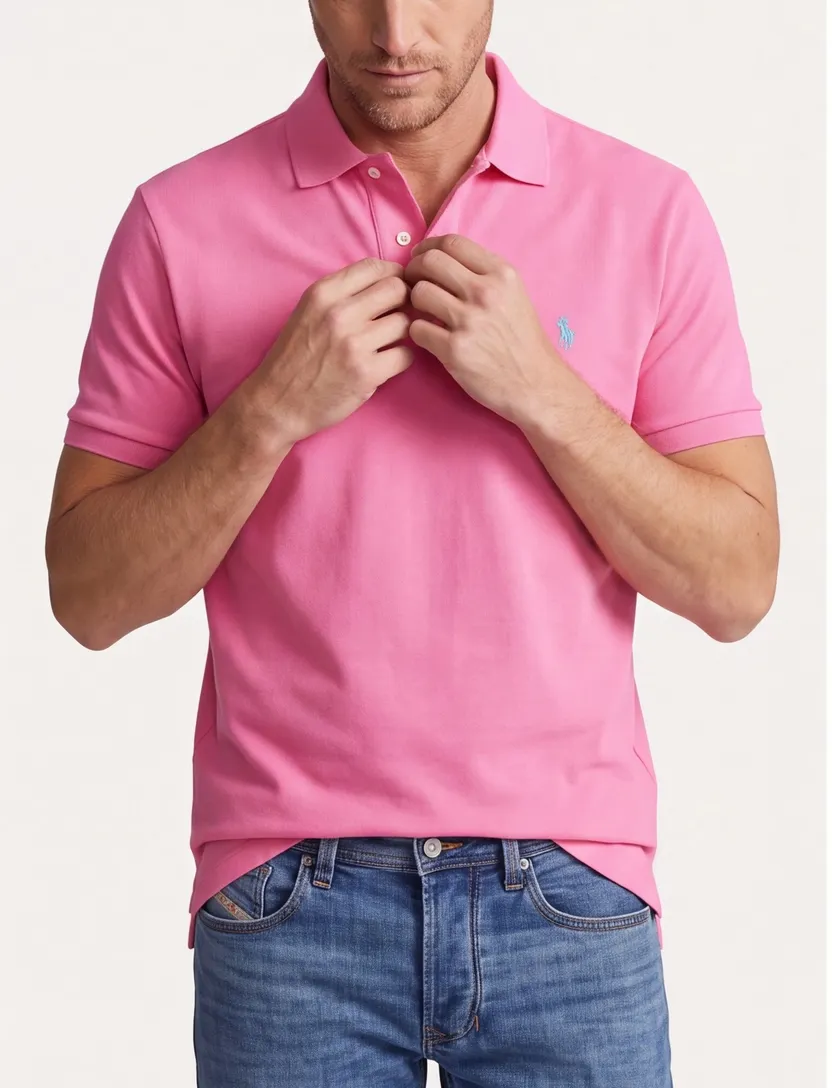 Roze Polo Slim Fit Polo Ralph Lauren eenkleurig blauw logo