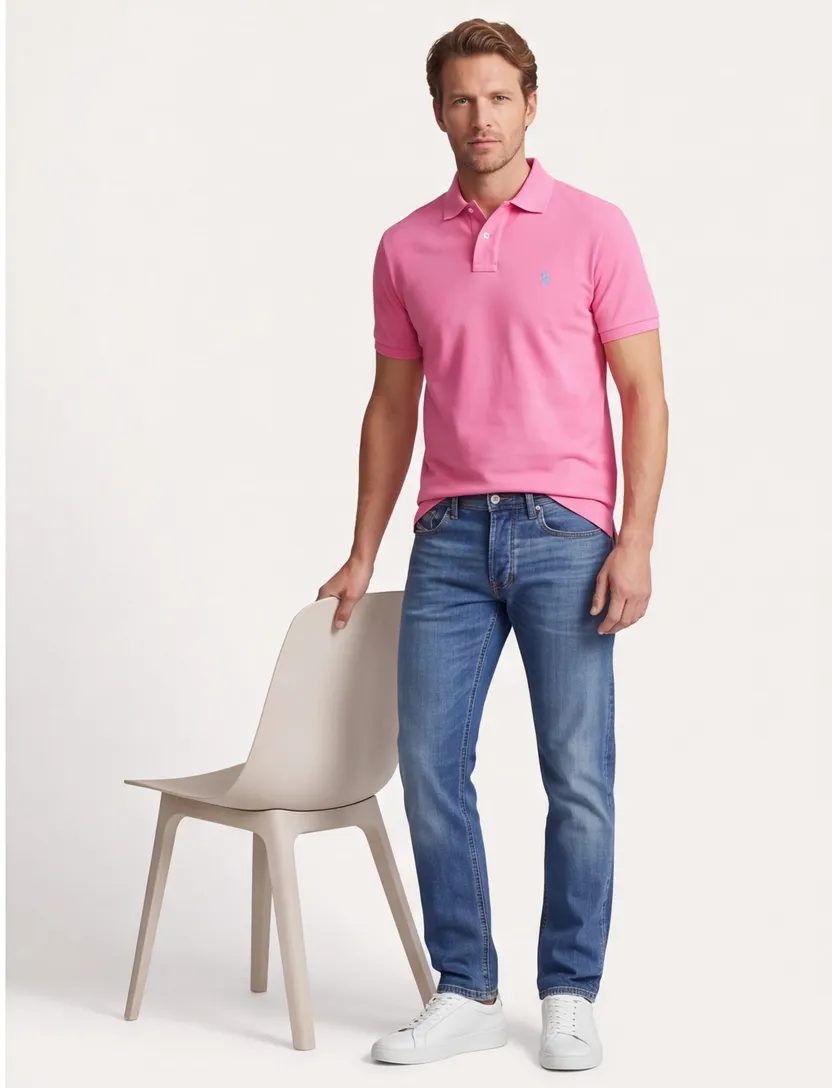 Roze Polo Slim Fit Polo Ralph Lauren eenkleurig blauw logo