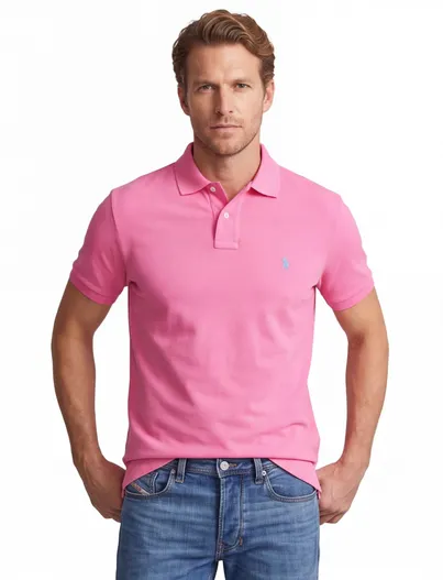 Polo Ralph Lauren Polo Ralph Lauren Slim fit Polo Roze effen blauw logo