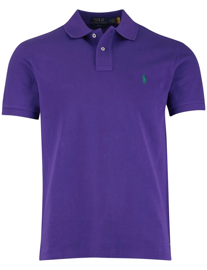 Paarse Polo Slim Fit Polo Ralph Lauren eenkleurig groen logo