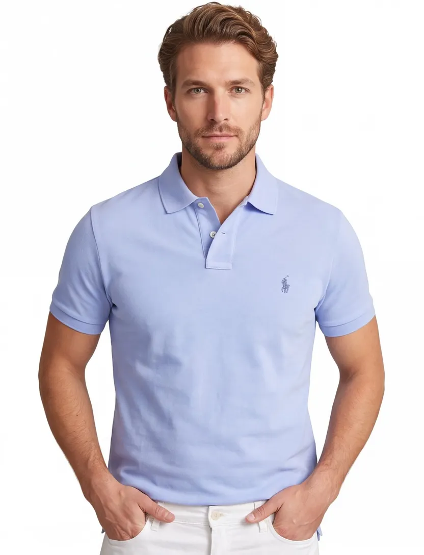 Poloshirt korte mouw Ralph Lauren lichtblauw 2 knopen