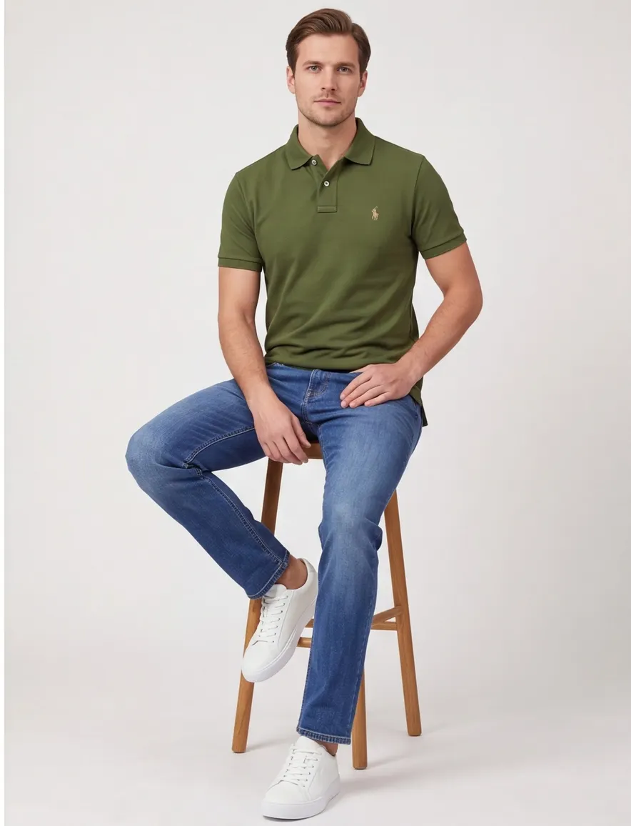 Groene poloshirt Ralph Lauren normale fit effen 100% katoen