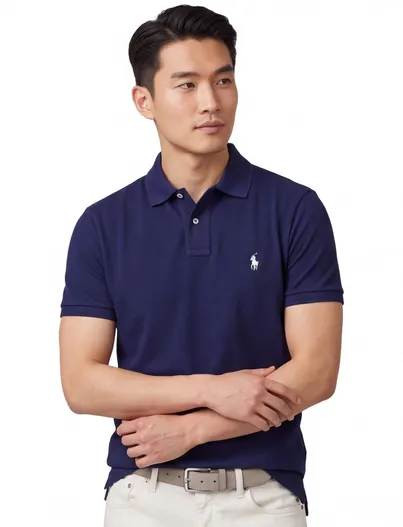 Polo Ralph Lauren navy poloshirt Ralph Lauren 100% katoen 2 knoops