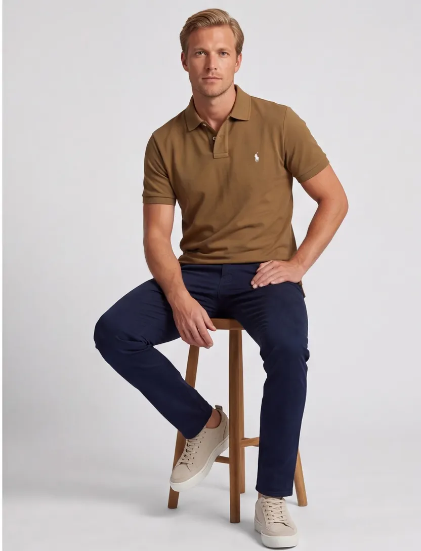 Polo bruin met 2 knopen Polo ralph lauren custom slim fit