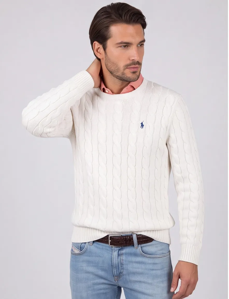 Polo Ralph Lauren cable knitted trui wit