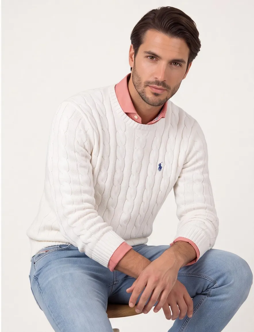 Polo Ralph Lauren cable knitted trui wit