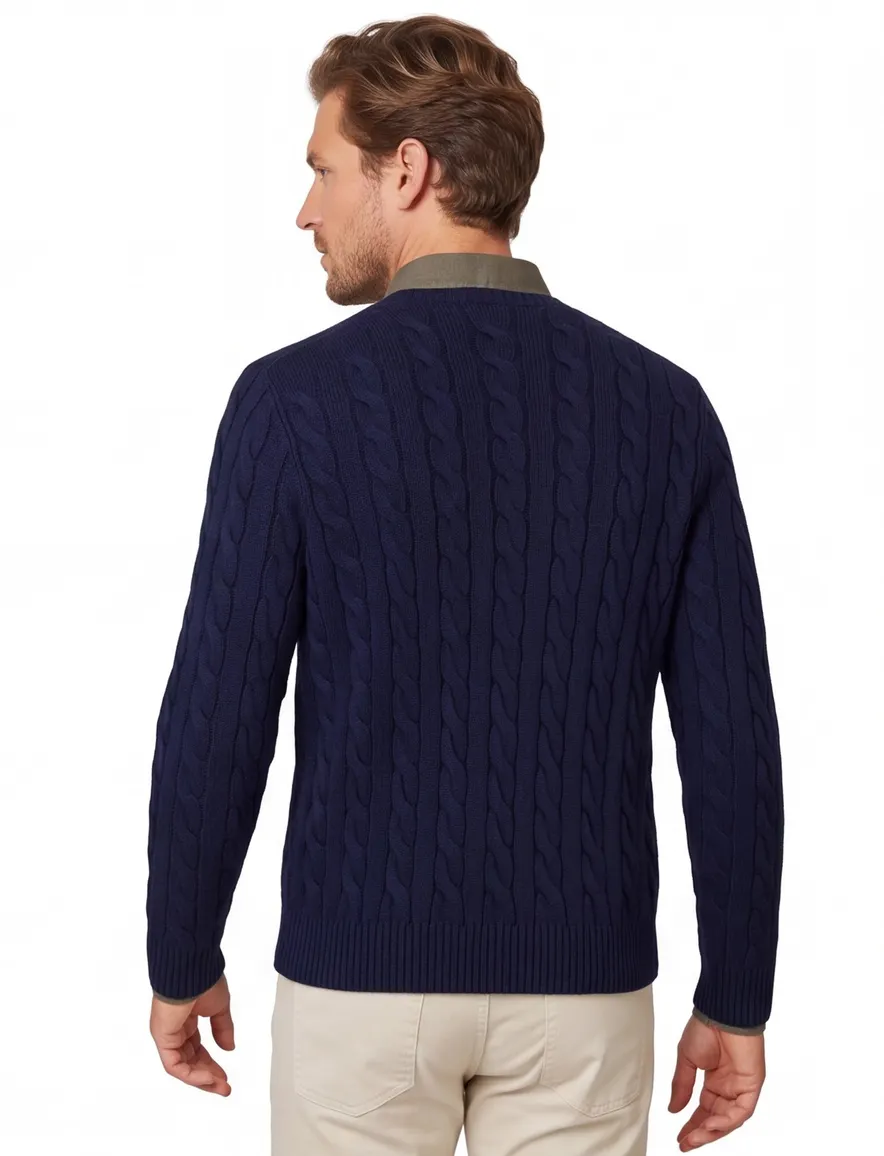 donkerblauwe kabeltrui Polo Ralph Lauren normale fit