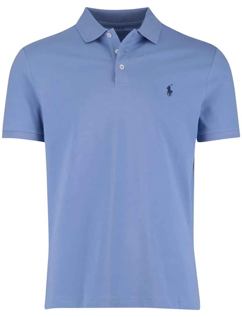 Lichtblauw Polo Polo Ralph Lauren Custom Slim Fit effen blauw logo