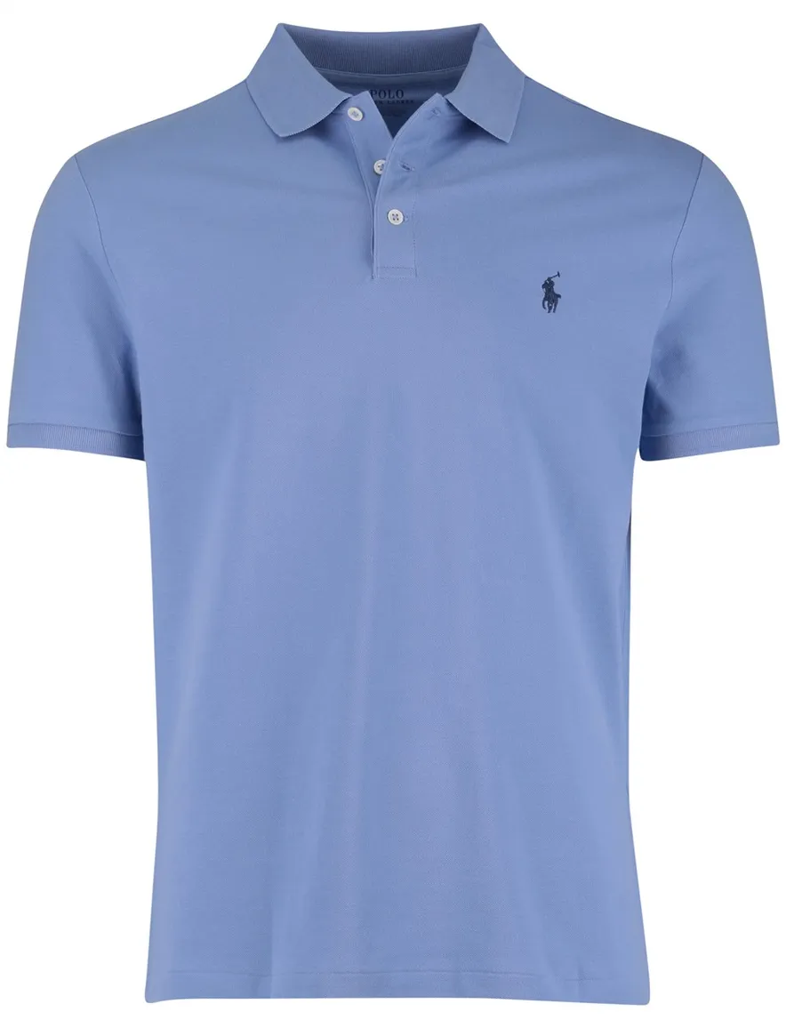 Polo Ralph Lauren Custom Slim Fit Polo Lichtblauw effen blauw logo