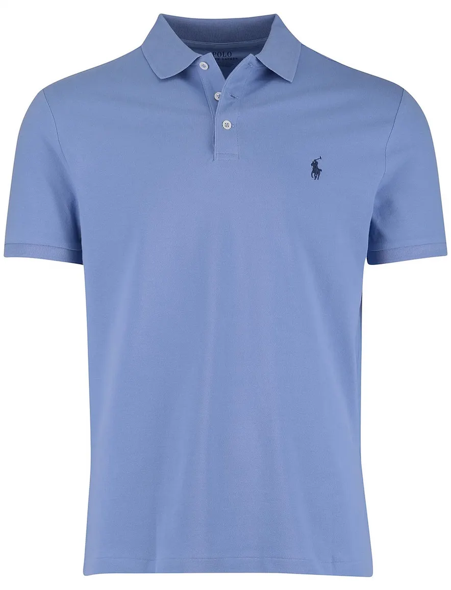 Polo Ralph Lauren Custom Slim Fit Polo Lichtblauw effen blauw logo