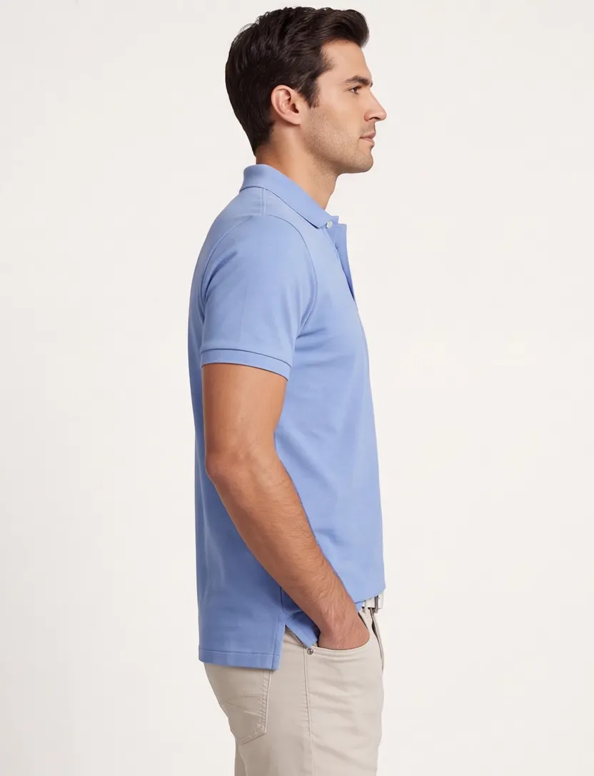 Lichtblauw Polo Polo Ralph Lauren Custom Slim Fit effen blauw logo