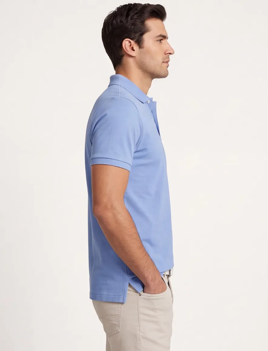 Polo Ralph Lauren Custom Slim Fit Polo Lichtblauw effen blauw logo