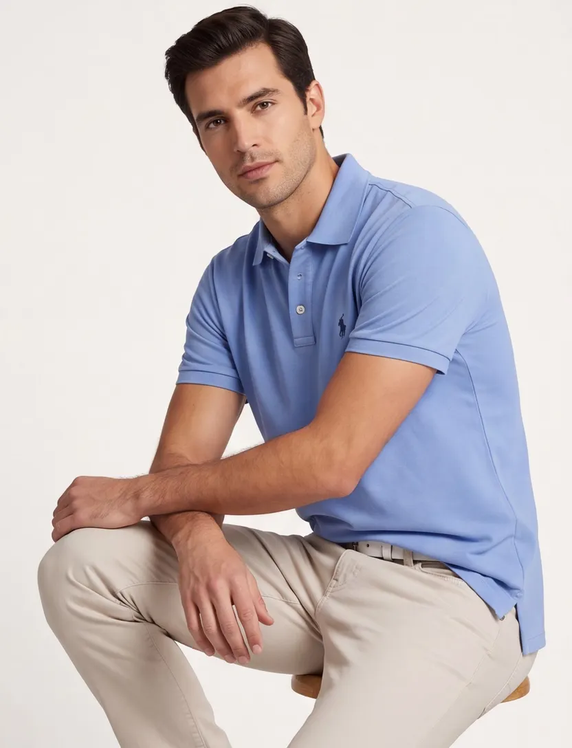 Lichtblauw Polo Polo Ralph Lauren Custom Slim Fit effen blauw logo