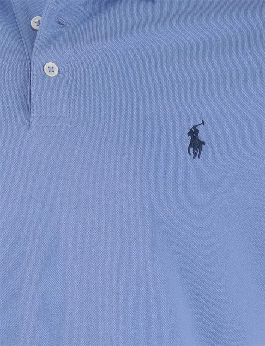 Polo Ralph Lauren Custom Slim Fit Polo Lichtblauw effen blauw logo