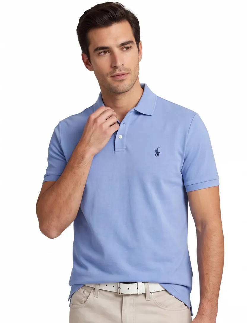 Lichtblauw Polo Polo Ralph Lauren Custom Slim Fit effen blauw logo