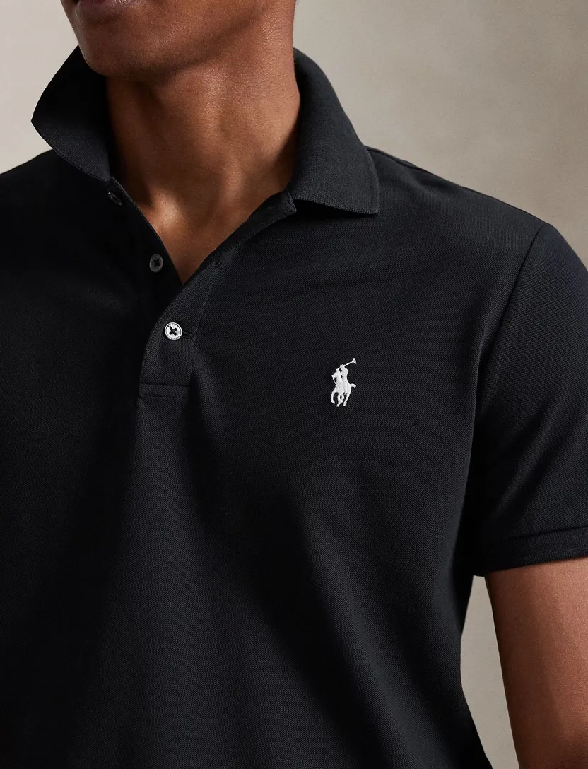 Zwarte Polo Polo Ralph Lauren Custom Slim Fit eenkleurig wit logo