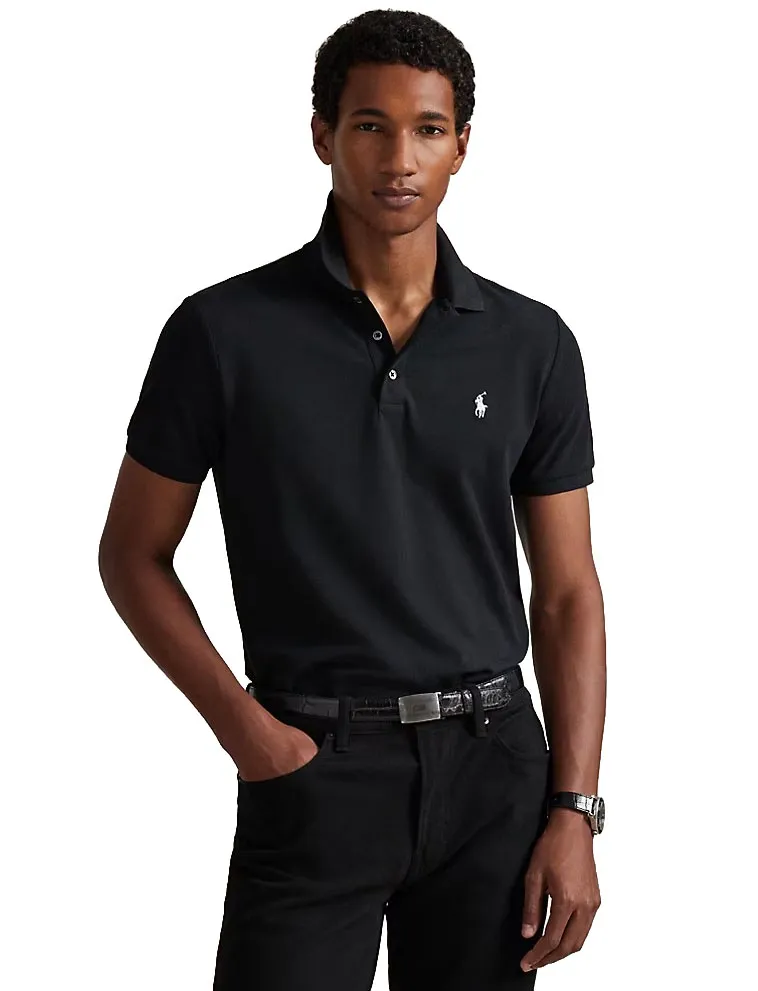 Polo Ralph Lauren Custom Slim Fit Polo Zwart effen wit logo