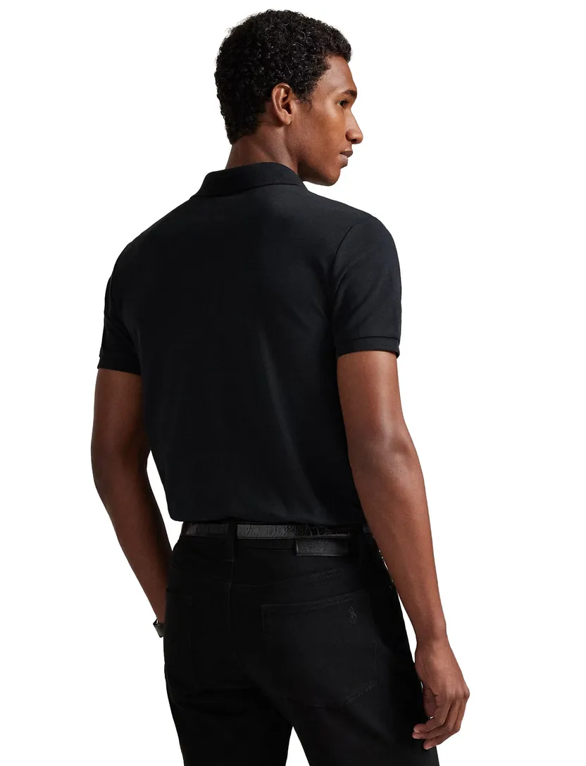Zwarte Polo Polo Ralph Lauren Custom Slim Fit eenkleurig wit logo