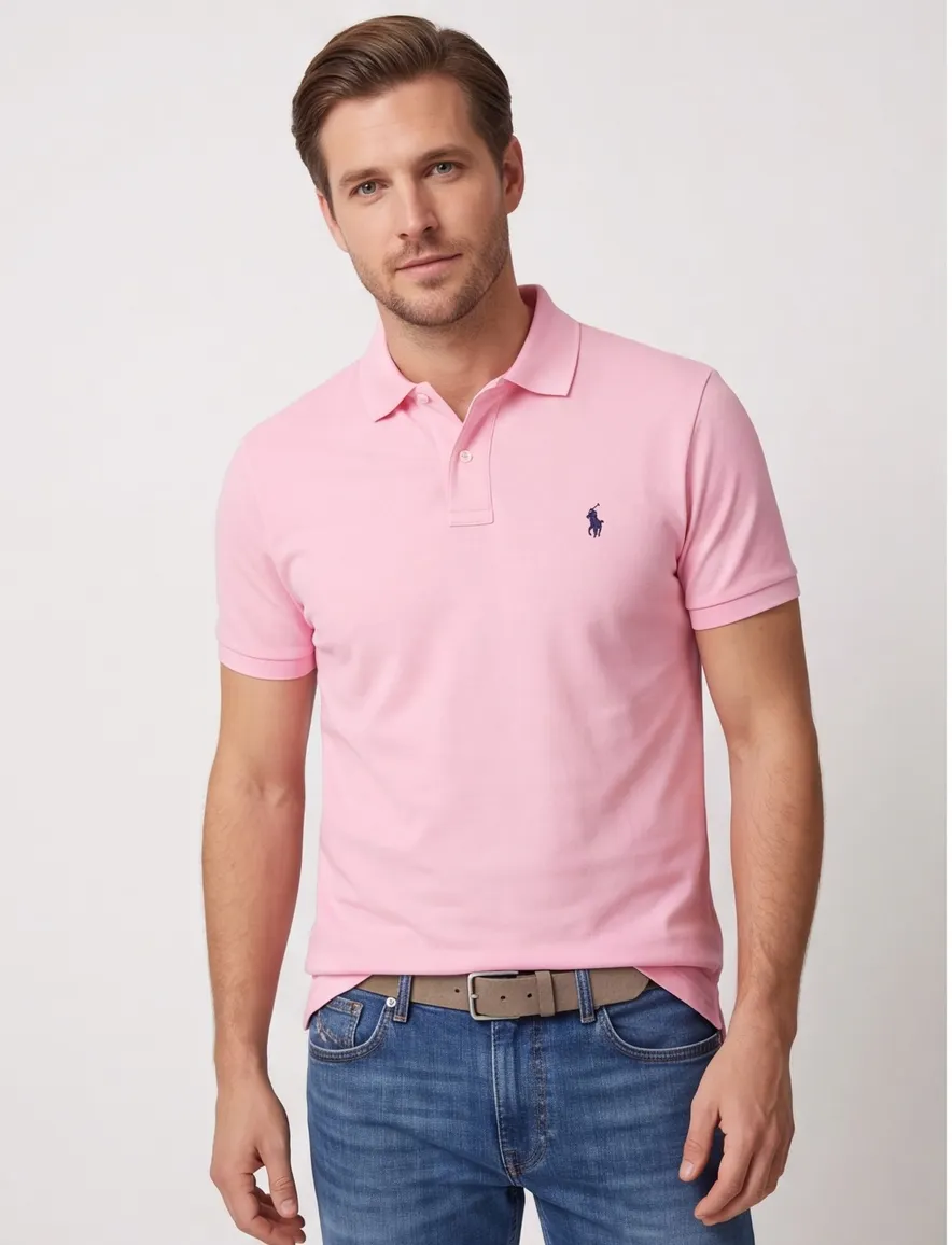 Polo Ralph Lauren Custom Slim Fit Polo Roze effen paars logo